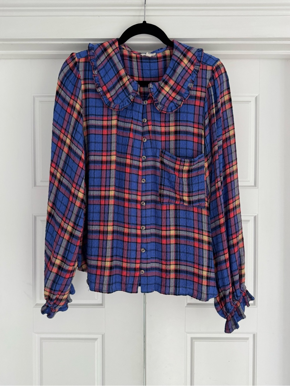 Pilcro Long Sleeve Blue Plaid Keira Blouse - Large - Picture 2 of 10